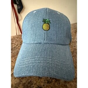 Denim Embroidered Pineapple Baseball Cap with Adjustable Strap